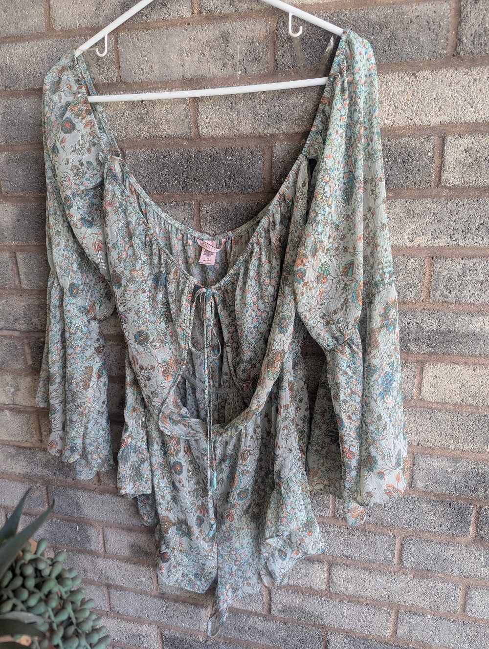Victoria Secret Boho Floral Peasant Romper - Sage Green